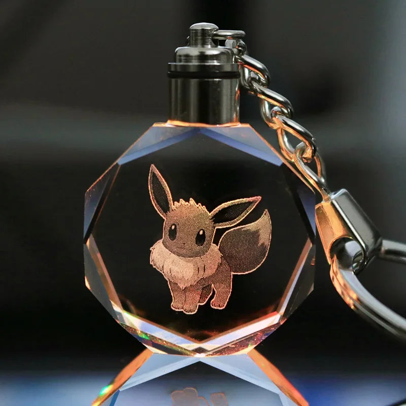 Anime Pokemon Pikachu Colorful Crystal Lamp Keychain for Car Keys Ring Accessories Glass Pendant Night Light Key Chain Toys Gift