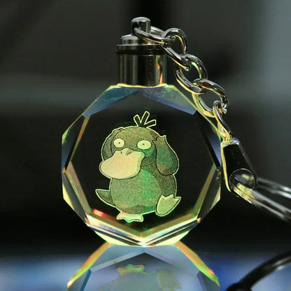 Anime Pokemon Pikachu Colorful Crystal Lamp Keychain for Car Keys Ring Accessories Glass Pendant Night Light Key Chain Toys Gift