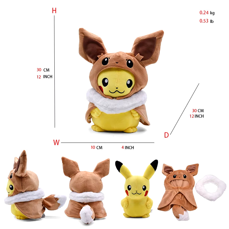 Cos Eevee Pikachu Cosplay Plush Toys Pikachu Peluche Lucario Stuffed Animal Doll Collectible Gift,Cartoon 20-30CM