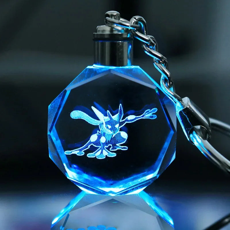 Anime Pokemon Pikachu Colorful Crystal Lamp Keychain for Car Keys Ring Accessories Glass Pendant Night Light Key Chain Toys Gift