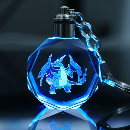 Anime Pokemon Pikachu Colorful Crystal Lamp Keychain for Car Keys Ring Accessories Glass Pendant Night Light Key Chain Toys Gift