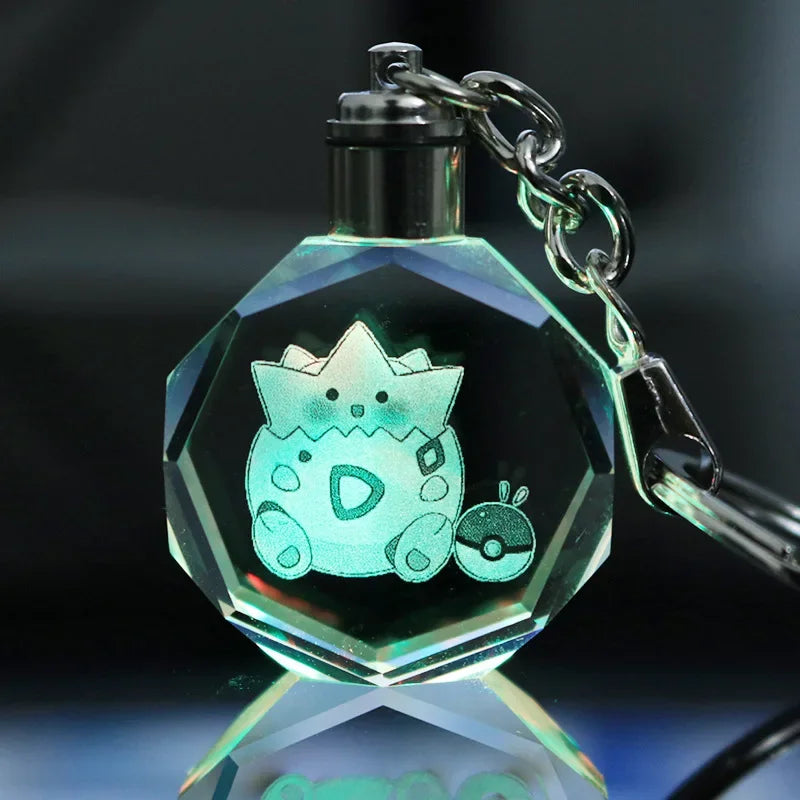 Anime Pokemon Pikachu Colorful Crystal Lamp Keychain for Car Keys Ring Accessories Glass Pendant Night Light Key Chain Toys Gift