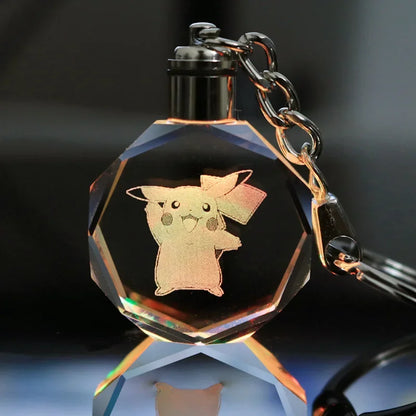 Anime Pokemon Pikachu Colorful Crystal Lamp Keychain for Car Keys Ring Accessories Glass Pendant Night Light Key Chain Toys Gift