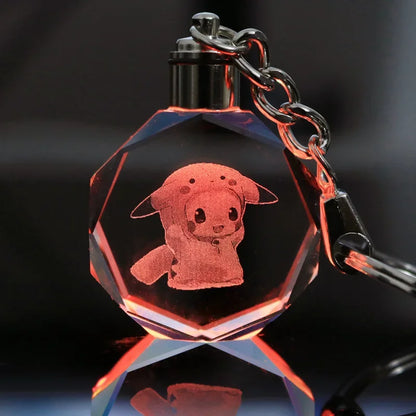 Anime Pokemon Pikachu Colorful Crystal Lamp Keychain for Car Keys Ring Accessories Glass Pendant Night Light Key Chain Toys Gift