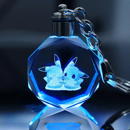Anime Pokemon Pikachu Colorful Crystal Lamp Keychain for Car Keys Ring Accessories Glass Pendant Night Light Key Chain Toys Gift