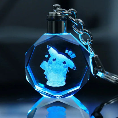 Anime Pokemon Pikachu Colorful Crystal Lamp Keychain for Car Keys Ring Accessories Glass Pendant Night Light Key Chain Toys Gift