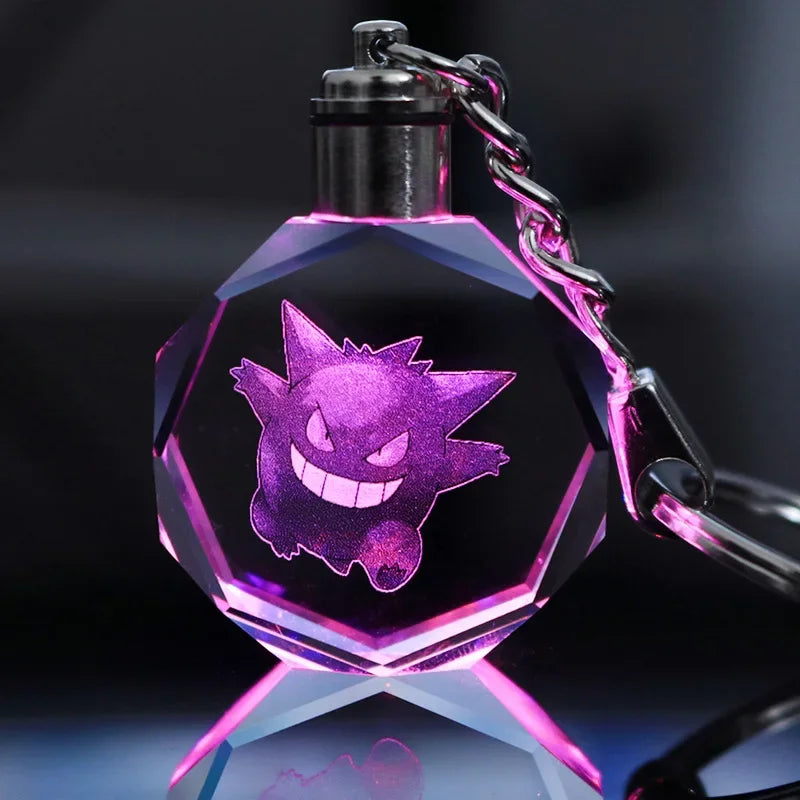 Anime Pokemon Pikachu Colorful Crystal Lamp Keychain for Car Keys Ring Accessories Glass Pendant Night Light Key Chain Toys Gift