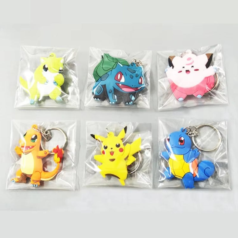 PVC Anime Pokemon Keychain Cartoon Double Side Pocket Monsters Key Ring Pikachu Figure Key Chain Cute Trinket Key Holder Gift