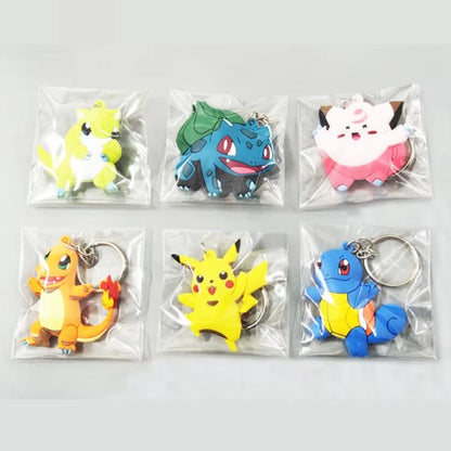 PVC Anime Pokemon Keychain Cartoon Double Side Pocket Monsters Key Ring Pikachu Figure Key Chain Cute Trinket Key Holder Gift