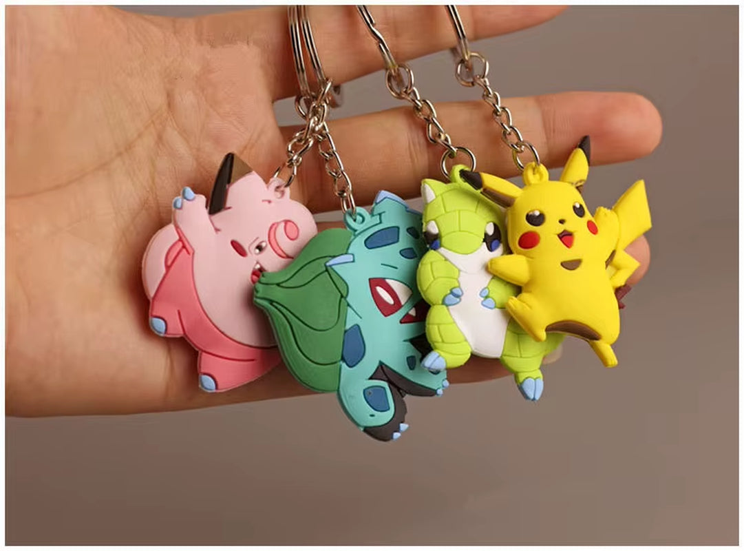 PVC Anime Pokemon Keychain Cartoon Double Side Pocket Monsters Key Ring Pikachu Figure Key Chain Cute Trinket Key Holder Gift