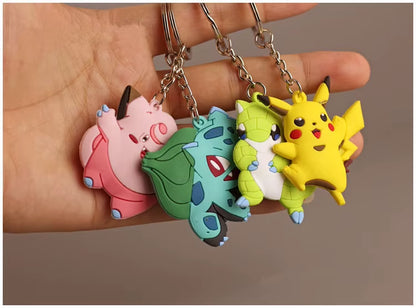 PVC Anime Pokemon Keychain Cartoon Double Side Pocket Monsters Key Ring Pikachu Figure Key Chain Cute Trinket Key Holder Gift