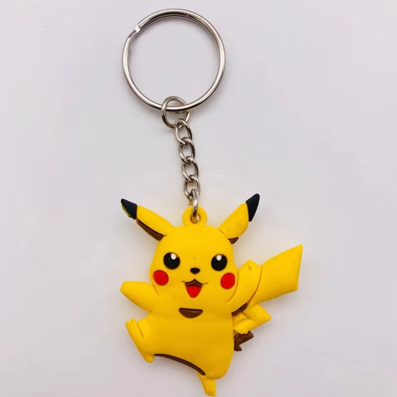 PVC Anime Pokemon Keychain Cartoon Double Side Pocket Monsters Key Ring Pikachu Figure Key Chain Cute Trinket Key Holder Gift