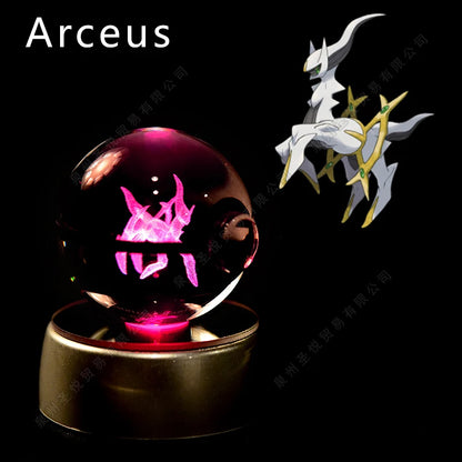 Pokemon Crystal Ball 3D Pikachu Gengar Mewtwo Night Light Lamp Pokeball 3D Glass Pokemon Crystal Ball Statue Kids Birthday Gift