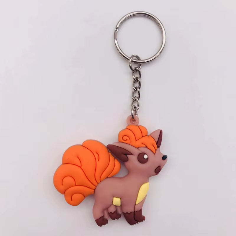 PVC Anime Pokemon Keychain Cartoon Double Side Pocket Monsters Key Ring Pikachu Figure Key Chain Cute Trinket Key Holder Gift