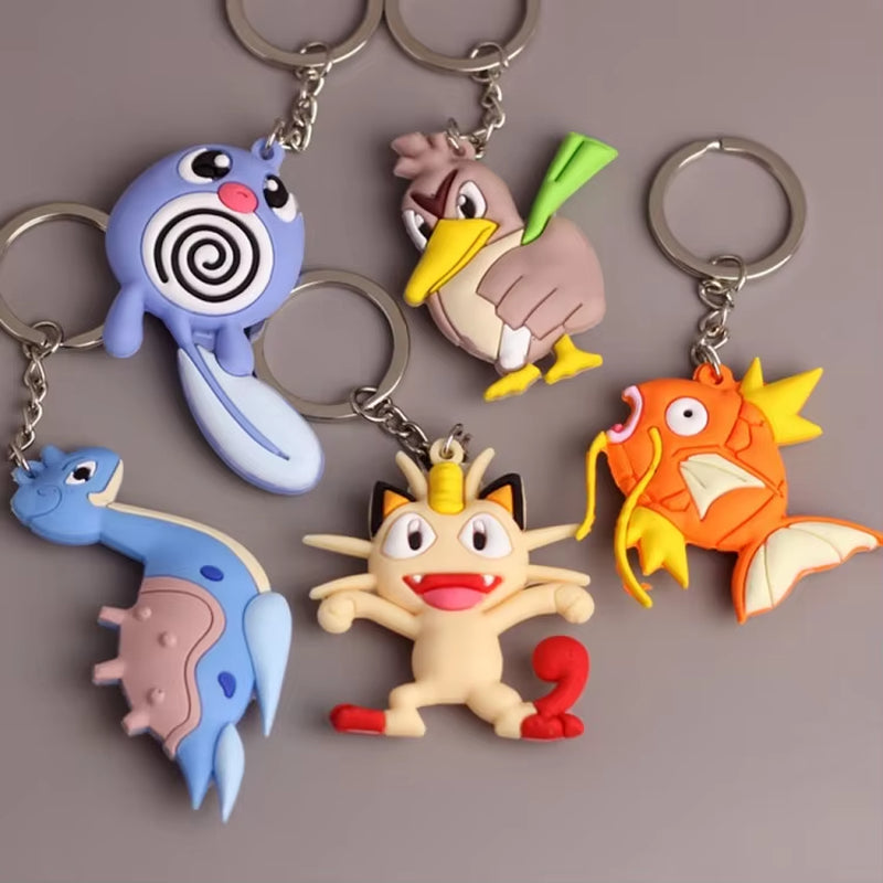 PVC Anime Pokemon Keychain Cartoon Double Side Pocket Monsters Key Ring Pikachu Figure Key Chain Cute Trinket Key Holder Gift
