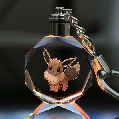 Anime Pokemon Pikachu Colorful Crystal Lamp Keychain for Car Keys Ring Accessories Glass Pendant Night Light Key Chain Toys Gift