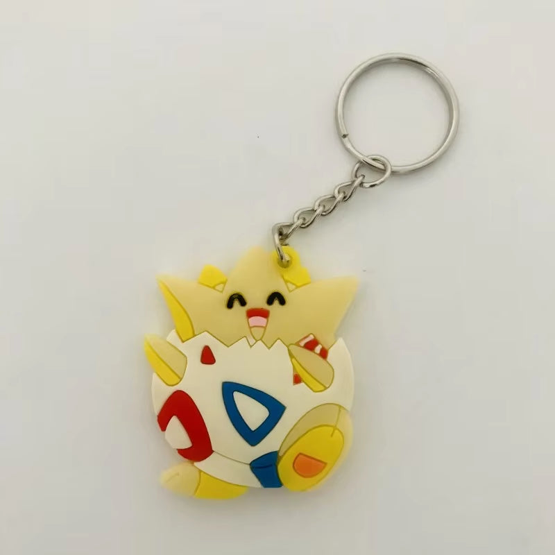 PVC Anime Pokemon Keychain Cartoon Double Side Pocket Monsters Key Ring Pikachu Figure Key Chain Cute Trinket Key Holder Gift