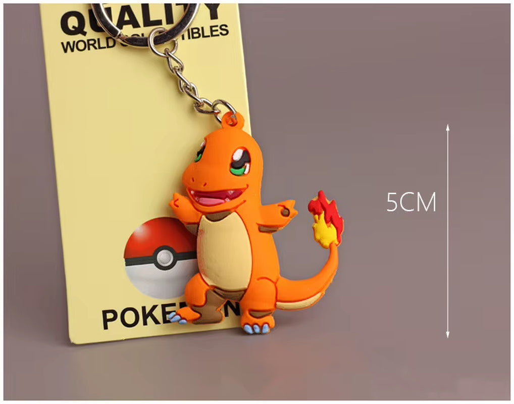 PVC Anime Pokemon Keychain Cartoon Double Side Pocket Monsters Key Ring Pikachu Figure Key Chain Cute Trinket Key Holder Gift