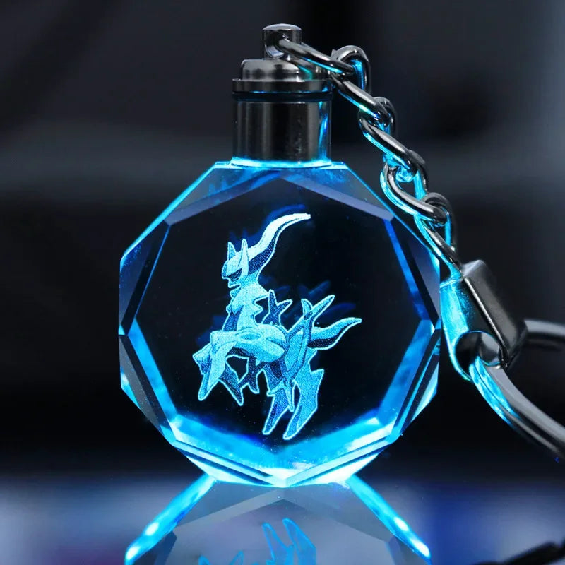 Anime Pokemon Pikachu Colorful Crystal Lamp Keychain for Car Keys Ring Accessories Glass Pendant Night Light Key Chain Toys Gift