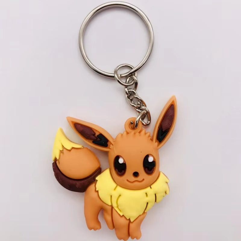 PVC Anime Pokemon Keychain Cartoon Double Side Pocket Monsters Key Ring Pikachu Figure Key Chain Cute Trinket Key Holder Gift