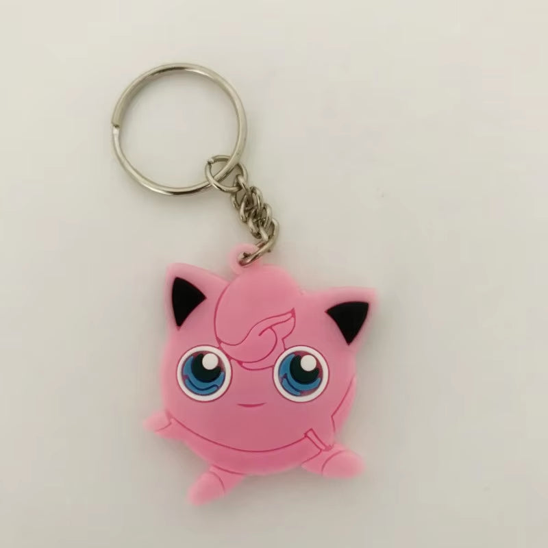 PVC Anime Pokemon Keychain Cartoon Double Side Pocket Monsters Key Ring Pikachu Figure Key Chain Cute Trinket Key Holder Gift