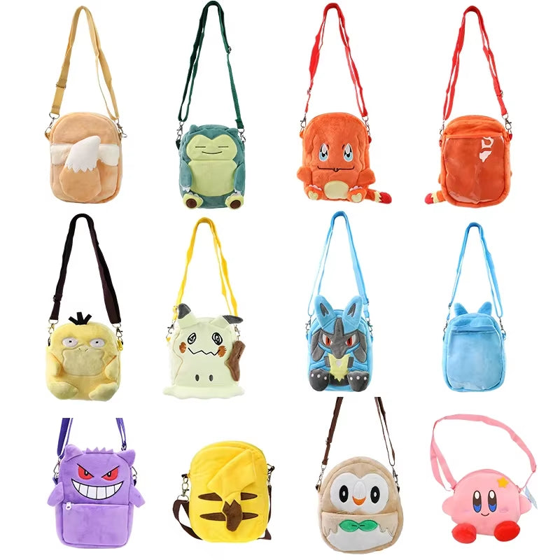 Gengar Mimikyu Snorlax Rowlet Lucario Charmander Plush Backpack Pokemon Anime Shoulder Bag Doll Toys