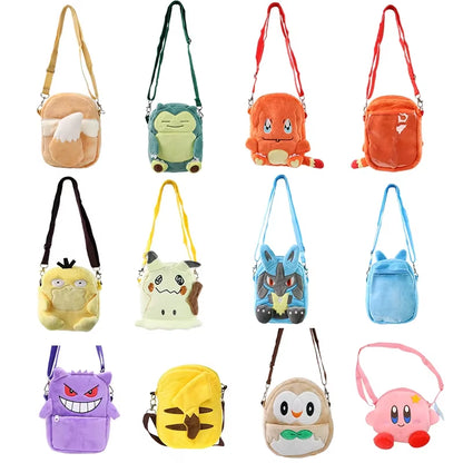 Gengar Mimikyu Snorlax Rowlet Lucario Charmander Plush Backpack Pokemon Anime Shoulder Bag Doll Toys