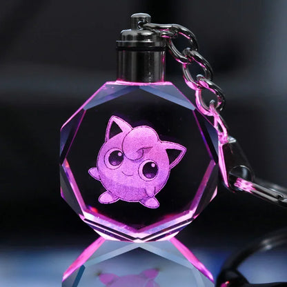 Anime Pokemon Pikachu Colorful Crystal Lamp Keychain for Car Keys Ring Accessories Glass Pendant Night Light Key Chain Toys Gift