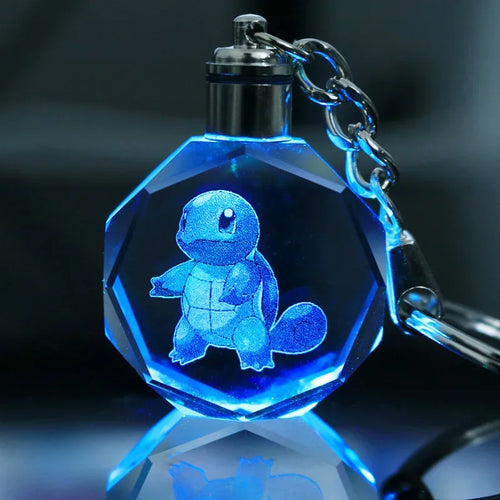 Anime Pokemon Pikachu Colorful Crystal Lamp Keychain for Car Keys Ring Accessories Glass Pendant Night Light Key Chain Toys Gift