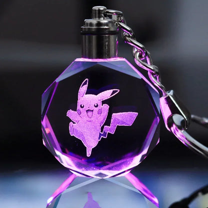 Anime Pokemon Pikachu Colorful Crystal Lamp Keychain for Car Keys Ring Accessories Glass Pendant Night Light Key Chain Toys Gift